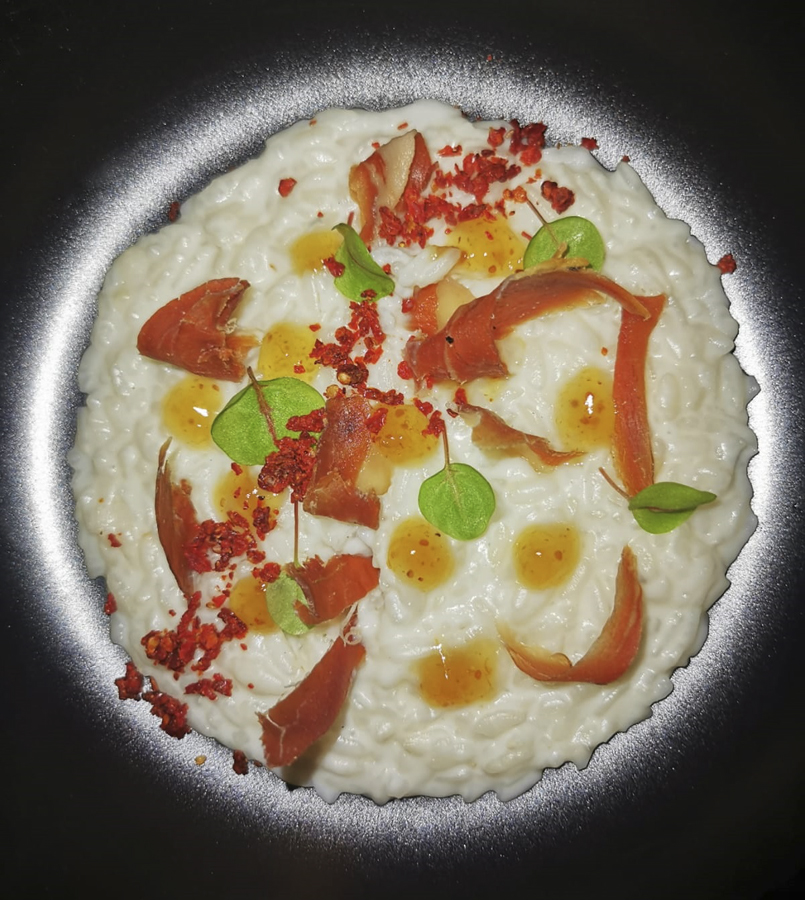 Risotto al fichi e trucioli di speck Chef in Green